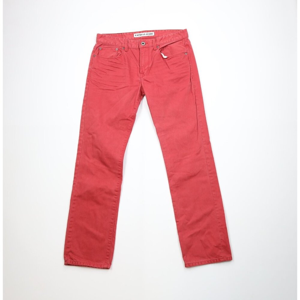 Express Mens Size 32x32 Faded Rocco Slim Fit Skinny Leg Denim Jeans Red Cotton